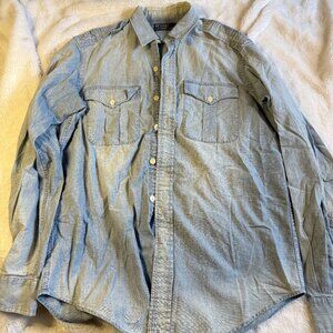 Vintage Polo Ralph Lauren Dungaree Chambray Work Shirt Mens Size Large Denim